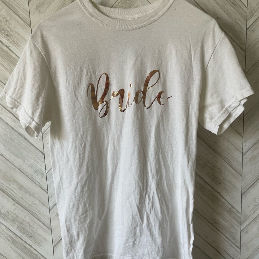 White T-Shirt with Gold 'Bride' Print